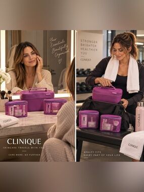 Clinique Bright Pink Travel Toiletry Organizer Set with Compact Mesh Storage